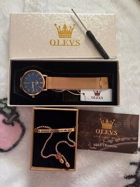 BNWT OLEVS Rose Gold Mesh Watch with Blue Dial